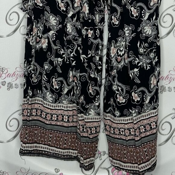 Forever 21 pants flare flowy flower floral black white pink boho hippie - Picture 8 of 8